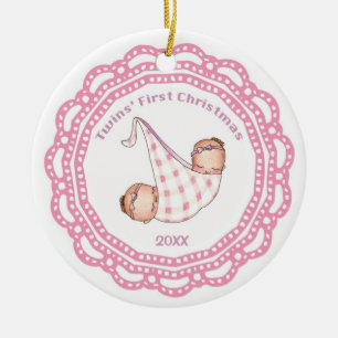 De Cerâmica Ornamento da menina do Natal dos gêmeos primeiro