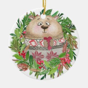 De Cerâmica Ornamento da Terra do Bear Christmas