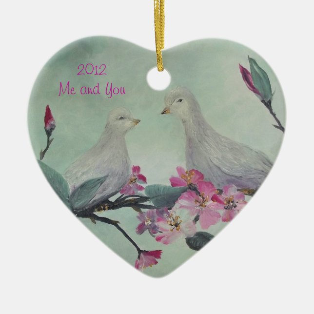 De Cerâmica Ornamento das pombas do amor com TEXTO (Frente)