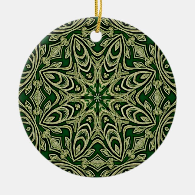 De Cerâmica Ornamento Decorativo Dourado Verde (Frente)