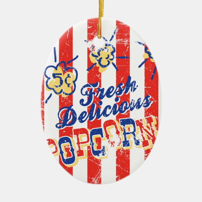 De Cerâmica Ornamento delicioso fresco da pipoca - Oval (Frente)