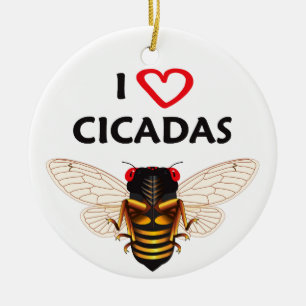 De Cerâmica Ornamento Design Whimsical "I Love Cicadas"