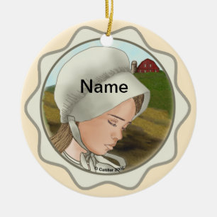 De Cerâmica Ornamento do Amish Girl Bonnet