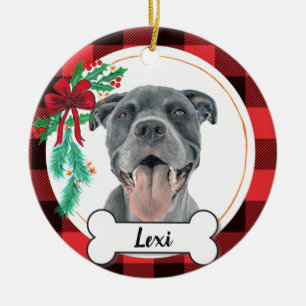 De Cerâmica Ornamento do Cão Pitbull da cinza