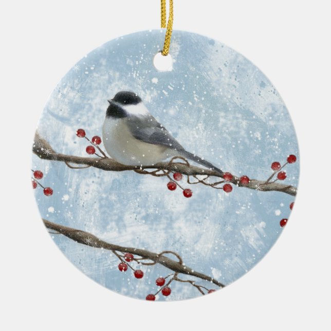 De Cerâmica Ornamento do Chickadee do inverno (Frente)