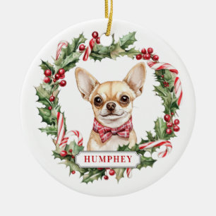 De Cerâmica Ornamento do Círculo Cerâmico Cão Chihuahua Natal