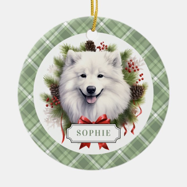 De Cerâmica Ornamento do Círculo Cerâmico Samoyed (Frente)