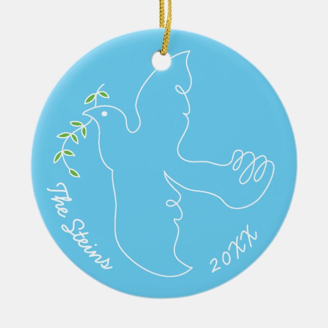 De Cerâmica Ornamento do Círculo Chanukah Dove (Frente)