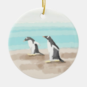 De Cerâmica Ornamento do Círculo Penguin Duo