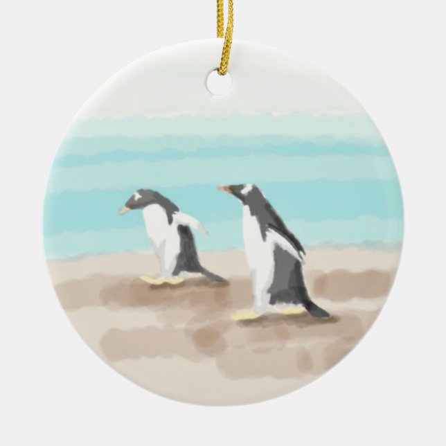 De Cerâmica Ornamento do Círculo Penguin Duo (Frente)