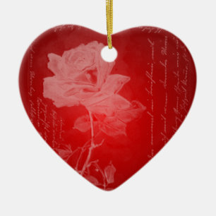 De Cerâmica Ornamento do coração da rosa vermelha