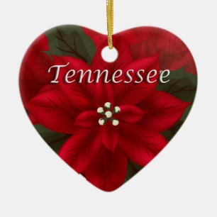 De Cerâmica Ornamento do Coração do Tennessee Red Poinsettia