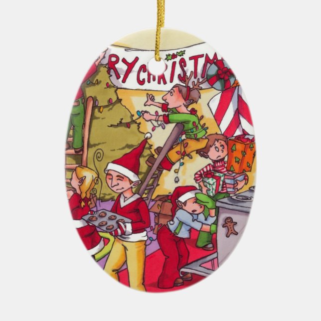 De Cerâmica Ornamento do *CUSTOMIZABLE* dos duendes do Natal (Frente)