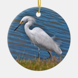 De Cerâmica Ornamento do Egret nevado