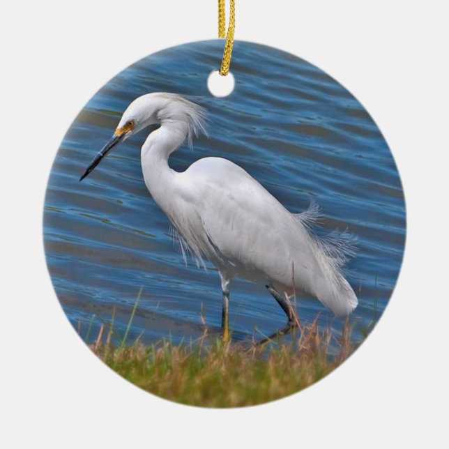 De Cerâmica Ornamento do Egret nevado (Frente)