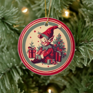 De Cerâmica Ornamento do Elf Vintage para papais noeis