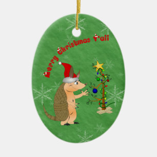 De Cerâmica Ornamento do Feliz Natal do tatu