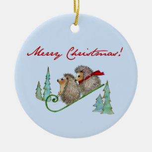De Cerâmica Ornamento do feriado do trenó do ouriço