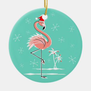 De Cerâmica Ornamento do flamingo do Natal redondo