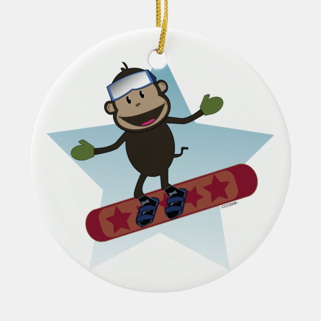De Cerâmica Ornamento do macaco do Snowboard (Frente)