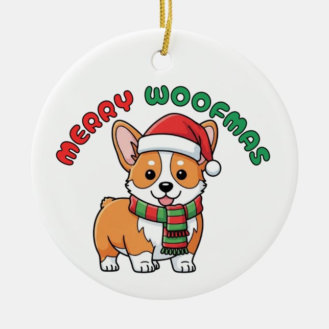 De Cerâmica Ornamento do Natal Corgi: Feliz Woofmas (Frente)