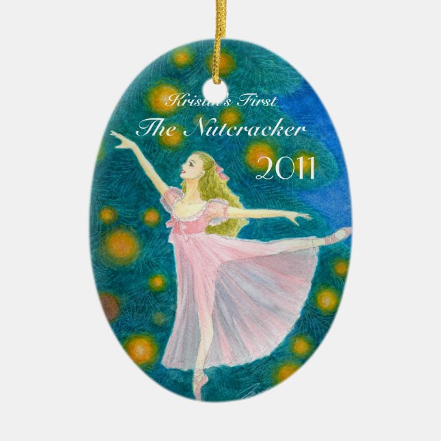 De Cerâmica Ornamento do Oval do Nutcracker do seu dançarino (Frente)