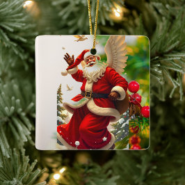 De Cerâmica Ornamento do Papai Noel Voador