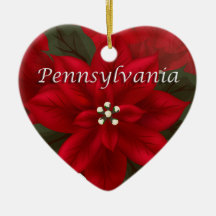 Ornamento do Pennsylvania Poinsettia Heart Keepsao
