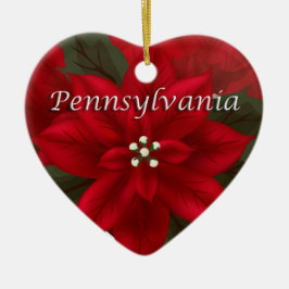 De Cerâmica Ornamento do Pennsylvania Poinsettia Heart Keepsao