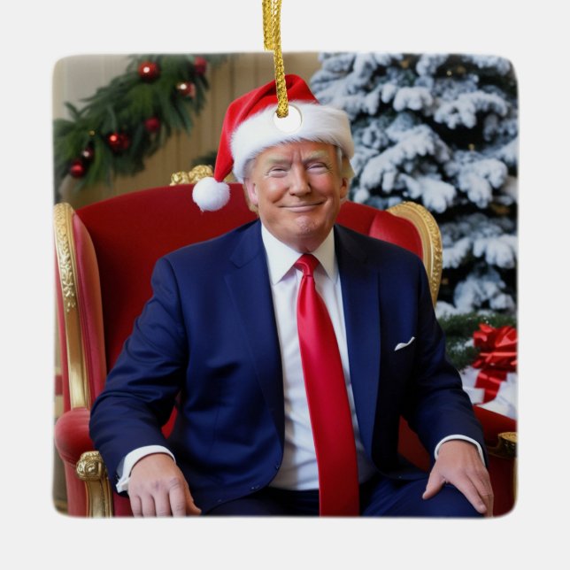 De Cerâmica Ornamento do Presidente Donald Trump Santa Hat (Frente)