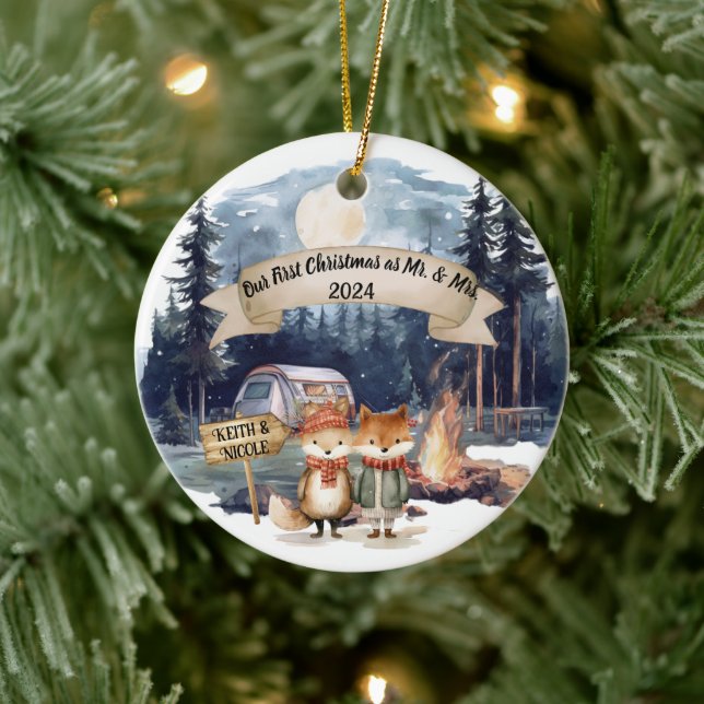 De Cerâmica Ornamento do Primeiro Natal Bonito Recém-Casado (Árvore)