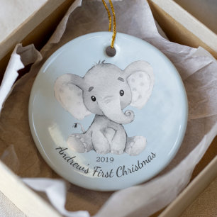 De Cerâmica Ornamento do Primeiro Natal para Meninos Elefantes