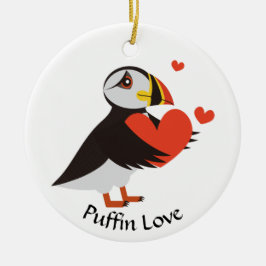 De Cerâmica Ornamento do Puffin Love Red Hearts