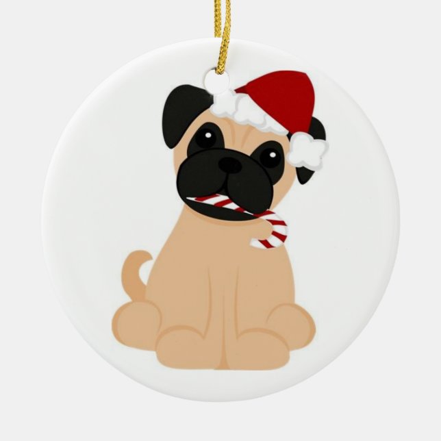 De Cerâmica Ornamento do Pug-Natal (Frente)