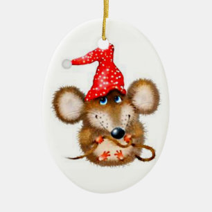 De Cerâmica Ornamento do rato do Natal - rato bonito no chapé