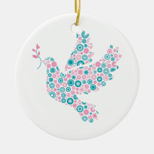 De Cerâmica Ornamento do rosa & da cerceta DOVE/RIBBON