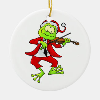 De Cerâmica Ornamento do sapo do violino do papai noel