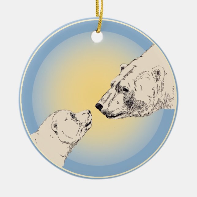 De Cerâmica Ornamento do Urso Polar, Mãe Bebê Presente Persona (Frente)