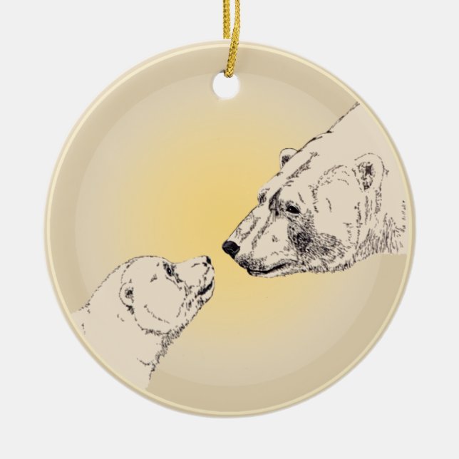 De Cerâmica Ornamento do Urso Polar, Mãe Bebê Presente Persona (Frente)