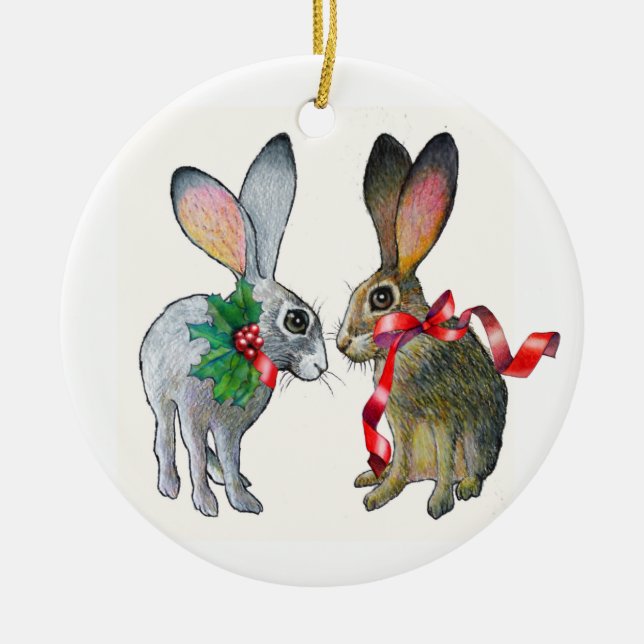 De Cerâmica Ornamento dos Jackrabbits do Natal (Frente)