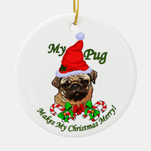 De Cerâmica Ornamento dos presentes do Natal do Pug