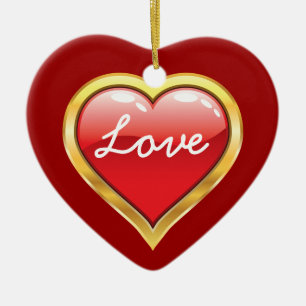 De Cerâmica Ornamento dourado vermelho do dia dos namorados do