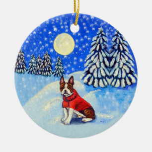 De Cerâmica Ornamento em Boston Terrier Round