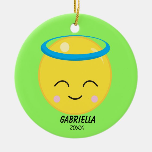 De Cerâmica Ornamento Emoji do Anjo Brilhante Personalizado (Frente)