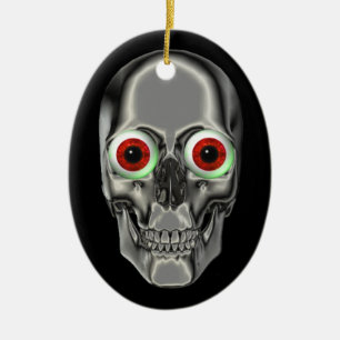 De Cerâmica Ornamento Fantasia Silver Scull Red Eyebolas