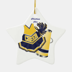 De Cerâmica Ornamento feito sob encomenda Cheerleading azul e