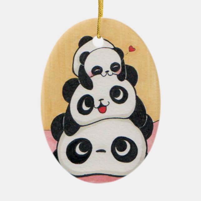 De Cerâmica Ornamento feliz da família da panda (Frente)