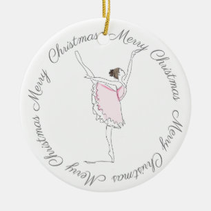De Cerâmica Ornamento Feliz Natal Rosa Ballerina