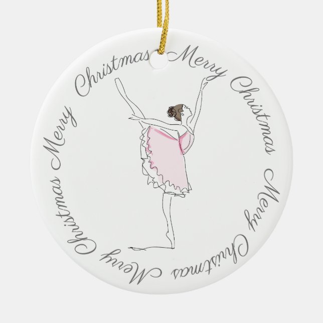 De Cerâmica Ornamento Feliz Natal Rosa Ballerina (Frente)
