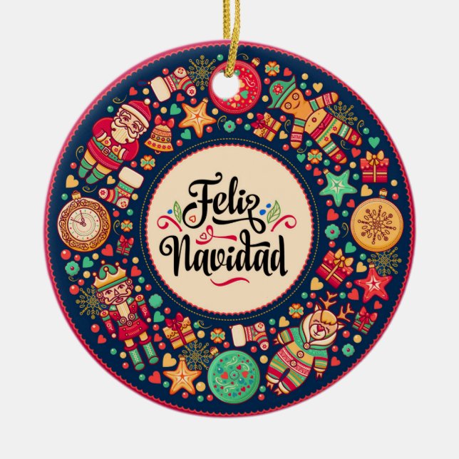 De Cerâmica Ornamento Feliz Navidad (Frente)
